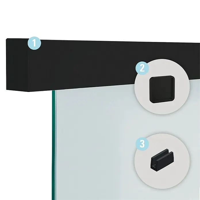 Diamond Doors Schiebetürbeschlag Linea 40 Premium Holz/Glas - Aluminium, Art Beschlag: Geschlossen, 1.900 mm - Detailansicht der Merkmale eines modernen Displays, die ein elegantes Design und hochwertige Materialien hervorheben.