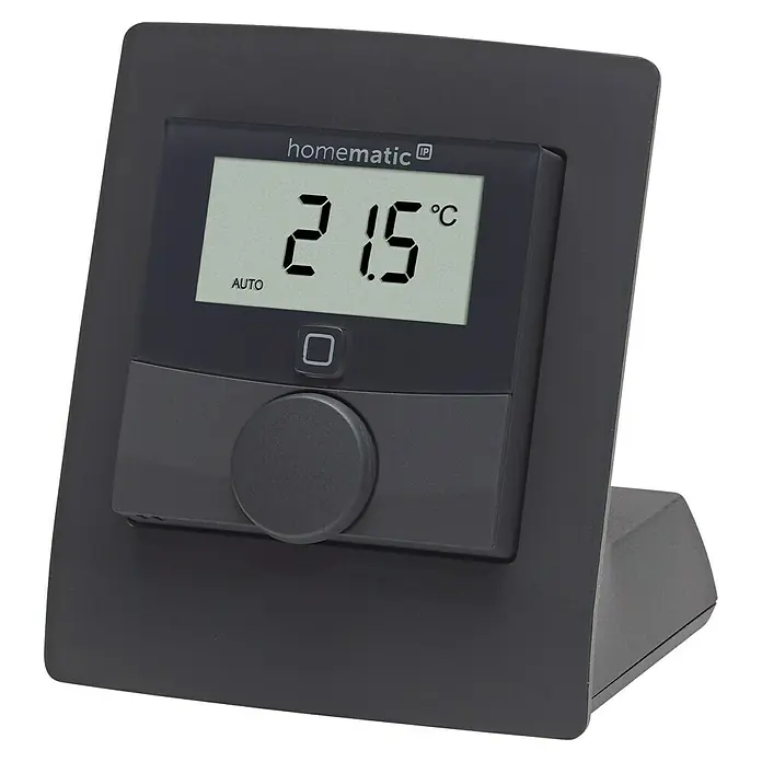 Homematic IP Halterung Tischaufsteller HmIP-DS55-A - Batteriebetrieben, 7,9 x 9 x 6,7 cm, Anthrazit - Homematic IP Wandthermostat mit digitalem Display zeigt 21,5°C im Automatikmodus, zur präzisen Temperaturregelung.