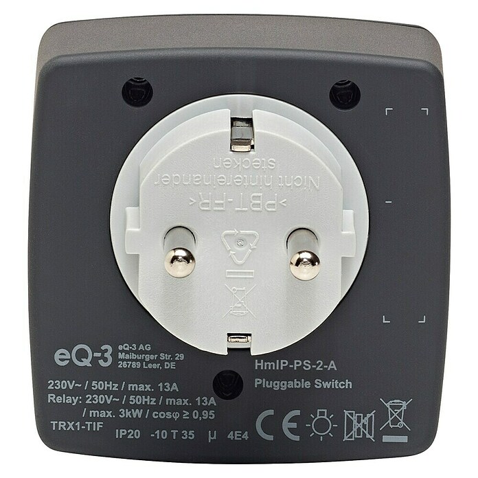 Homematic IP Smart-Steckdose HmIP-PS-2-A (IP20, Anthrazit, 3 680 W, 13 A) | BAUHAUS