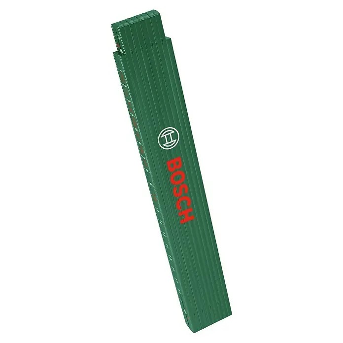 Bosch Zollstock - Länge: 2 m - Grüner Bosch Zollstock mit rotem Logo und Maßeinheiten.