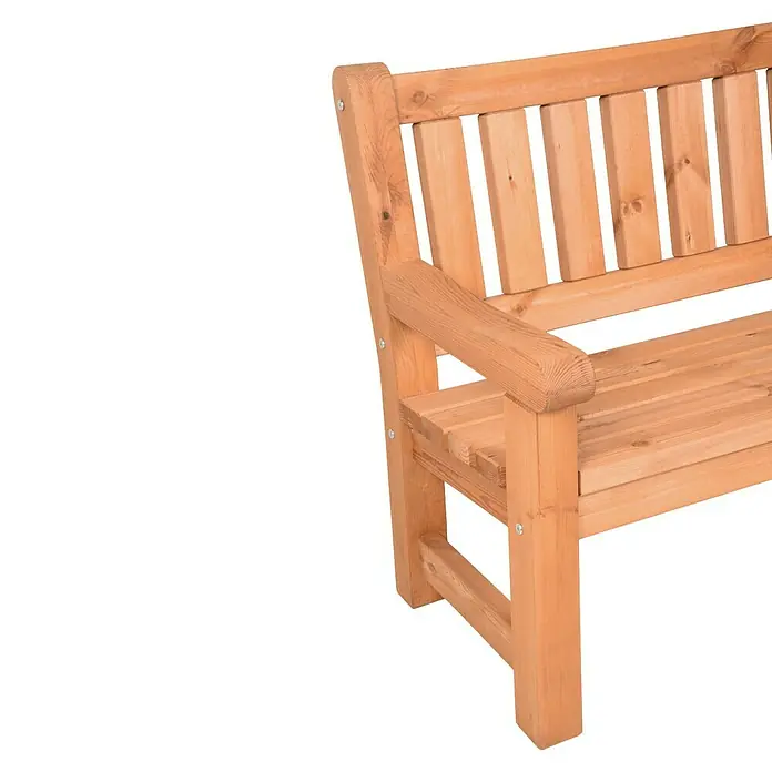 Garden Pleasure Gartenbank Allgäu 3-Sitzer - B x T x H: 184 x 69,5 x 96 cm, Kiefer, Natur - Detailaufnahme einer hölzernen Gartenbank mit Armlehne, die rustikale Eleganz für den Außenbereich bietet.