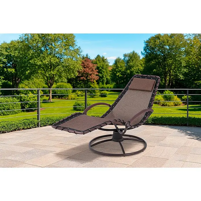 Garden Pleasure Gartenliege Rhodos - Stahl, Polyester, Schwarz - Dieser Sessel ist perfekt, um die sonnigen Tage stilvoll zu genießen. Die braune Farbe passt gut zur Natur.