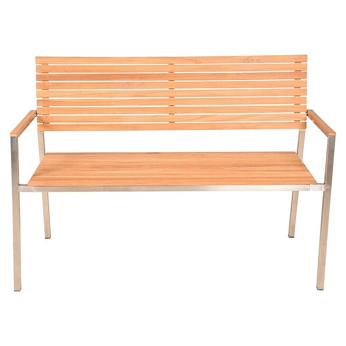 Garden Pleasure Gartenbank Denver 2-Sitzer (B x T x H: 125 x 55 x 86 cm, Teak, Edelstahl, Natur/Silber) | BAUHAUS