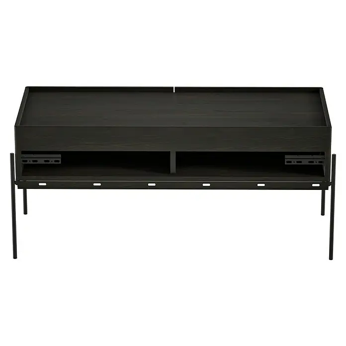 VitrA Equal Unterschrank - B x T x H: 102 x 42 x 44,5 cm, Ulme - Dunkelbrauner Konsolentisch mit zwei Fächern und Metallbeinen. Das Möbelstück bietet Stauraum und dient als Ablagefläche.