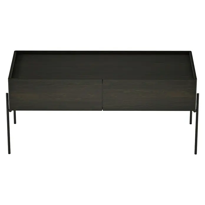 VitrA Equal Unterschrank - B x T x H: 102 x 42 x 44,5 cm, Ulme - Dunkler Holzschrank mit Metallbeinen. Das Möbelstück bietet Stauraum und eine Ablagefläche mit erhöhtem Rand.