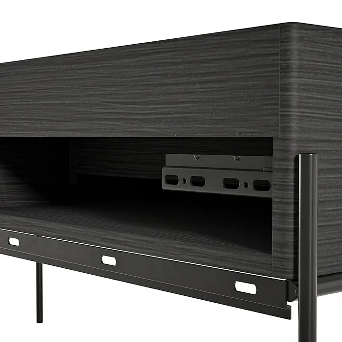 VitrA Equal Unterschrank - B x T x H: 102 x 42 x 44,5 cm, Schwarz-Eiche - Nahaufnahme einer modernen, grauen Kommode mit Holzmaserung, die ein minimalistisches Design und praktische Aufbewahrungslösungen zeigt.