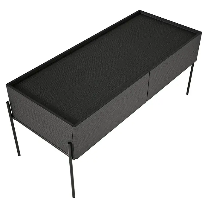 VitrA Equal Unterschrank - B x T x H: 102 x 42 x 44,5 cm, Schwarz-Eiche - Ein stilvolles, rechteckiges Sideboard in dunklem Holz mit schlanken Metallbeinen, ideal für moderne Wohnräume.