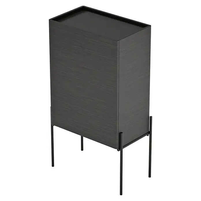VitrA Equal Bad-Midischrank - B x T x H: 45 x 27 x 85 cm, Schwarz-Eiche, DIN Anschlag: Links - Elegantes graues Sideboard mit Holzstruktur und schlanken Metallbeinen, das modernen Stil und Funktionalität vereint. Ideal für jedes Wohnambiente.