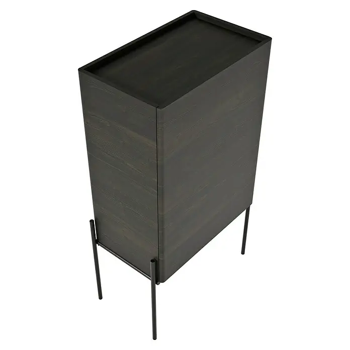 VitrA Equal Bad-Midischrank - B x T x H: 45 x 27 x 85 cm, Ulme, DIN Anschlag: Links - Elegantes Sideboard aus dunklem Holz mit schlanken Metallbeinen, das stilvolles Design und Funktionalität vereint.