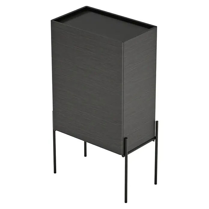 VitrA Equal Bad-Midischrank - B x T x H: 45 x 27 x 85 cm, Schwarz-Eiche, DIN Anschlag: Rechts - Elegantes, dunkles Sideboard mit schlanken Metallbeinen, ideal für moderne Wohnräume. Das Sideboard bietet stilvollen Stauraum mit einer dunklen Holzoptik.