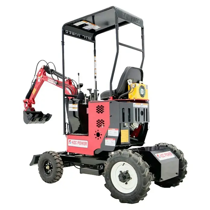 HZC Power Minibagger BVR600K - 7,35 kW, Benzin, Auslegerschwenkbereich: -30 ° - 30 ° - Kompakter HZC Power Minibagger mit roter und schwarzer Lackierung, ideal für enge Baustellen und Gartenarbeiten.