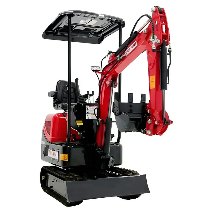 HZC Power Minibagger BKB941 - 15 PS, Benzin, Auslegerschwenkbereich: -60 ° - 60 ° - Ein roter Minibagger von RIG POWER, ideal für kleine Bauprojekte und Gartenarbeiten. Kompakte Bauweise für enge Platzverhältnisse.