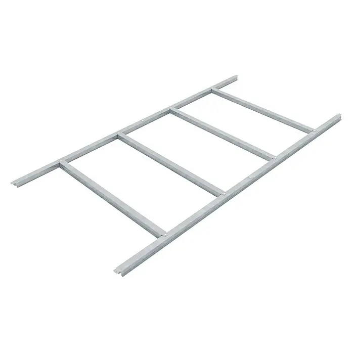 Pergart Bodenrahmen Lüttich - Passend für: Pergart Gerätehaus Lüttich 65, L x B x H: 178 x 99 x 2,6 cm - Nahaufnahme eines trapezförmigen Solarpanel-Montagerahmens aus Metall, der Haltbarkeit und Stabilität bei der Installation von Solarenergie bietet.