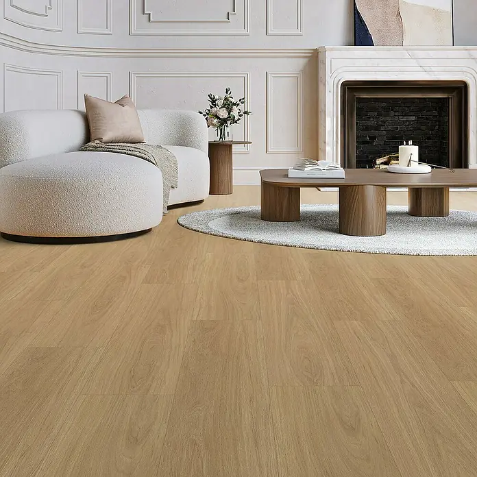 Parador Vinylboden Basic 5.3 - Eiche Oxford natur, Landhausdiele, 1.209 x 225 x 5,3 mm - Eine elegante Diele mit heller Holzstruktur, die dem Raum Wärme und Natürlichkeit verleiht. Perfekt für ein stilvolles Ambiente.