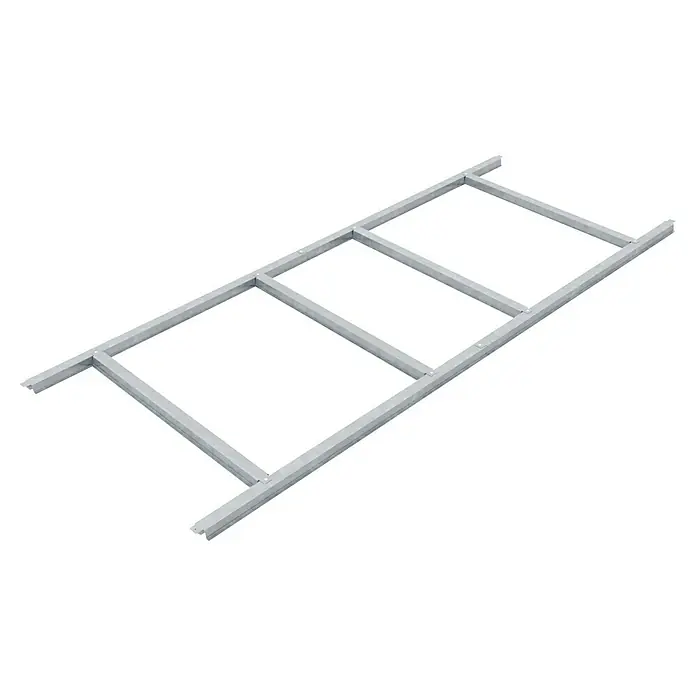 Pergart Bodenrahmen Lüttich - Passend für: Pergart Gerätehaus Lüttich 65, L x B x H: 178 x 99 x 2,6 cm - Nahaufnahme eines Metallrahmens, der eine stabile Struktur und ein modernes Design zeigt. Ideal für Bauprojekte und architektonische Visualisierungen.