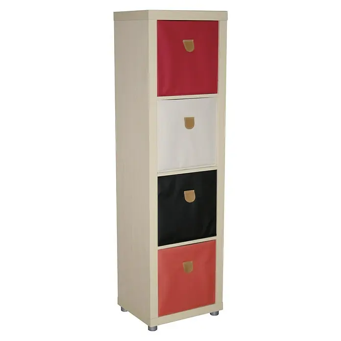 Phönix Aufbewahrungsbox Stor It - L x B x H: 34 x 34 x 34 cm, Kunststoff, Orange - Hoher Aufbewahrungsschrank mit vier farbigen Schubladen in Rot, Weiß und Schwarz, ideal für Büro oder Kinderzimmer.