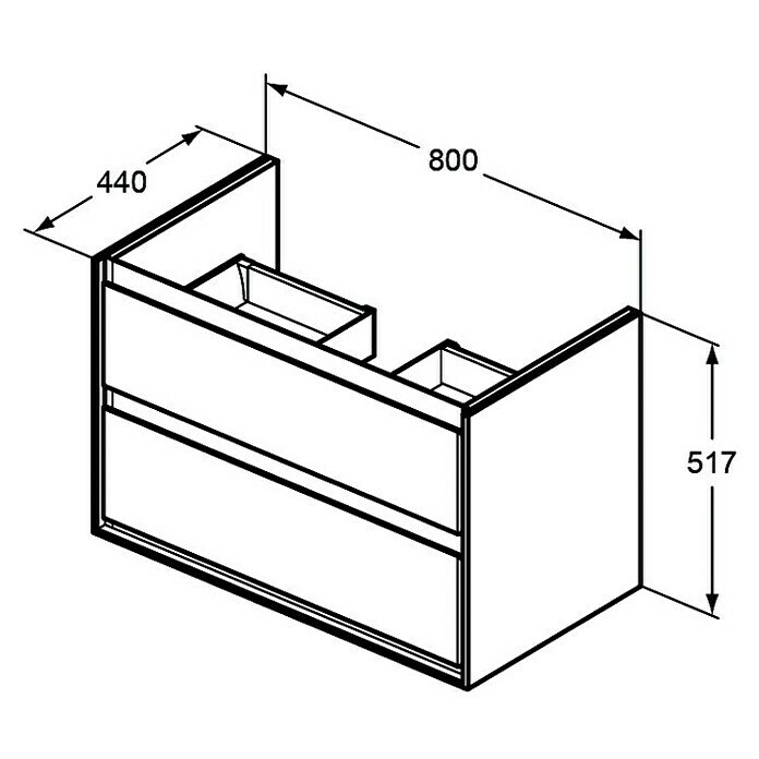 Ideal Standard Connect Air Waschtischunterschrank (44 x 80 x 51,7 cm, 2 Schubkästen, Eiche Grau/Weiß, Matt)