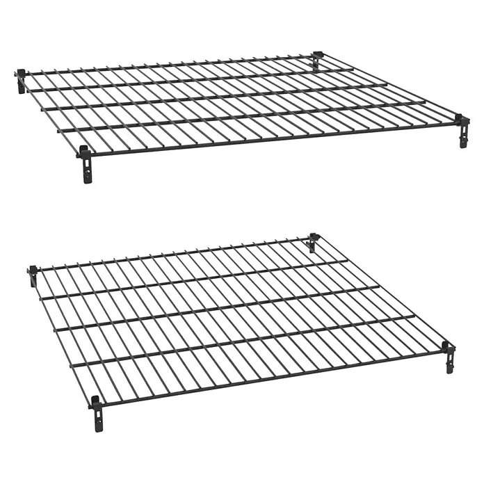 Vitavia Regal-Set - Schwarz - Zwei perspektivische Ansichten eines verzinkten Stahlgitterrostes, ideal für industrielle Anwendungen und als Bodenbelag geeignet.