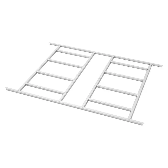 Pergart Bodenrahmen Lübeck - Passend für: Pergart Gerätehaus Lübeck 88, L x B x H: 219 x 157 x 2,6 cm - Dachkonstruktion mit zahlreichen weißen Sparren, die ein stabiles und modernes Design für ein Gebäude bietet.