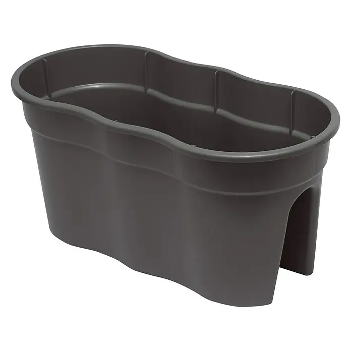 KHW Geländerkasten Flowerclip XL - Außenmaß (L x B x H): 57,5 x 27,7 x 27,5 cm, Kunststoff, Anthrazit - Dunkelgrauer Balkonkasten aus Kunststoff mit geschwungenen Rändern und zwei Aussparungen zur Befestigung am Balkongeländer.