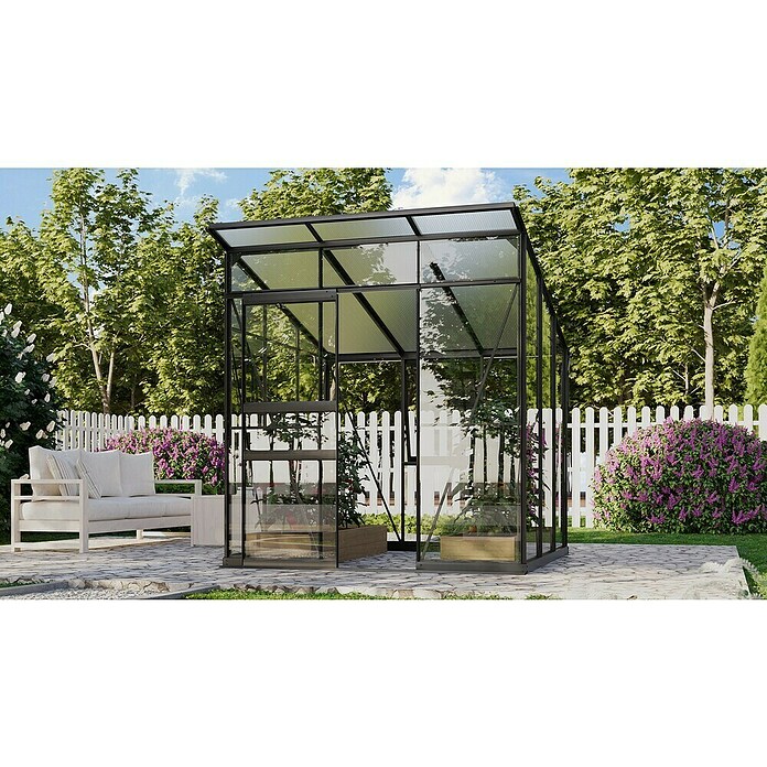 Vitavia Gewächshaus Fokus Glas (Material Seitenwand: Glas, Außenmaß inkl. Dachüberstand (B x T): 2 294 x 1 958 cm, Schwarz) | BAUHAUS