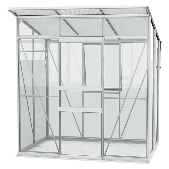 Vitavia Gewächshaus Fokus Glas - Material Seitenwand: Glas, Außenmaß inkl. Dachüberstand (B x T): 1.672 x 1.958 cm, Aluminium - Ein modernes Gewächshaus mit klaren Linien und Schiebetüren, ideal für den Garten. Das Gewächshaus bietet Schutz und optimale Wachstumsbedingungen.