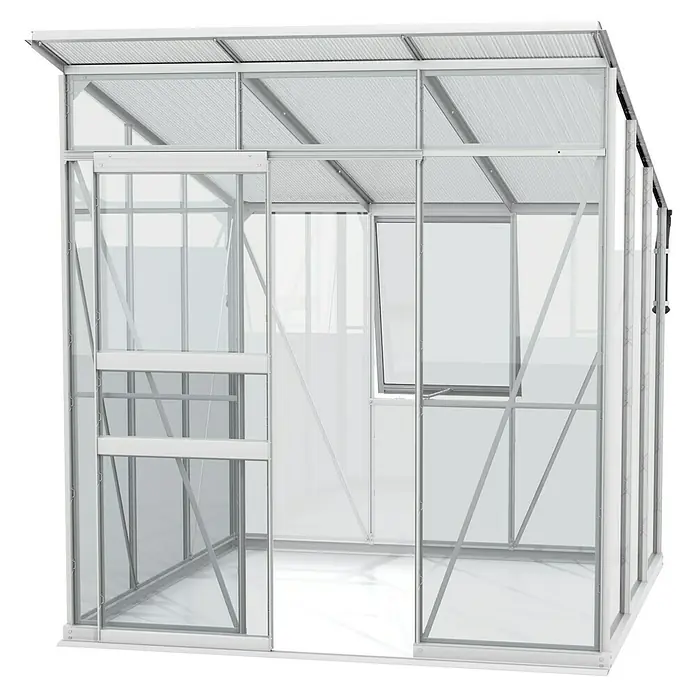 Vitavia Gewächshaus Fokus Glas - Material Seitenwand: Glas, Außenmaß inkl. Dachüberstand (B x T): 2.294 x 1.958 cm, Aluminium - Ein geräumiges Gewächshaus mit viel Platz, ideal für den Anbau eigener Pflanzen. Die Konstruktion ist stabil und lichtdurchlässig.
