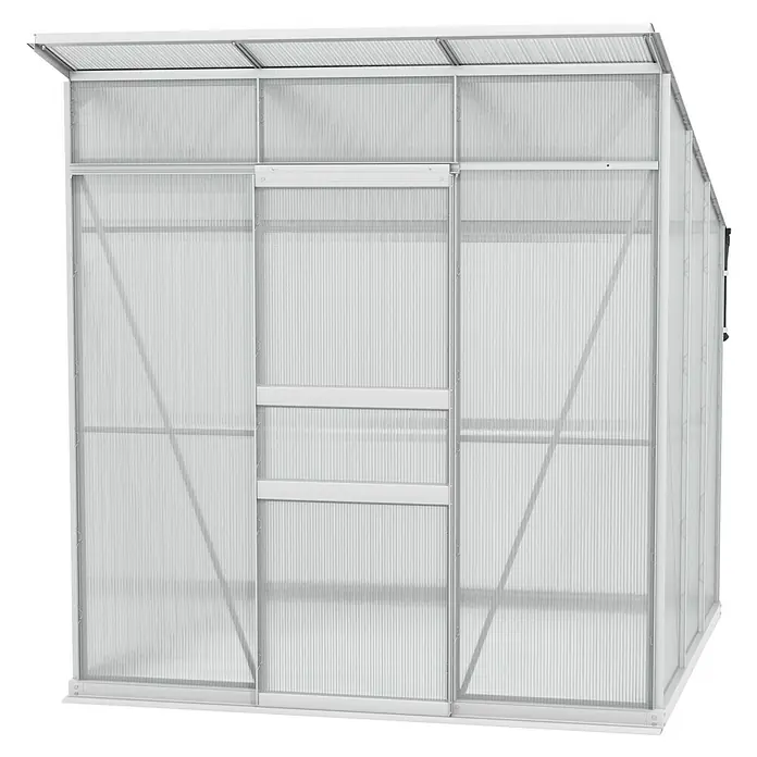 Vitavia Gewächshaus Fokus Kunststoff - Aluminium, Außenmaß inkl. Dachüberstand (B x T): 2.294 x 1.958 cm, Material Seitenwand: Kunststoff - Geräumiges Gewächshaus mit transparenten Paneelen und einem stabilen Rahmen. Ideal für den Anbau von Pflanzen und Gemüse im eigenen Garten.