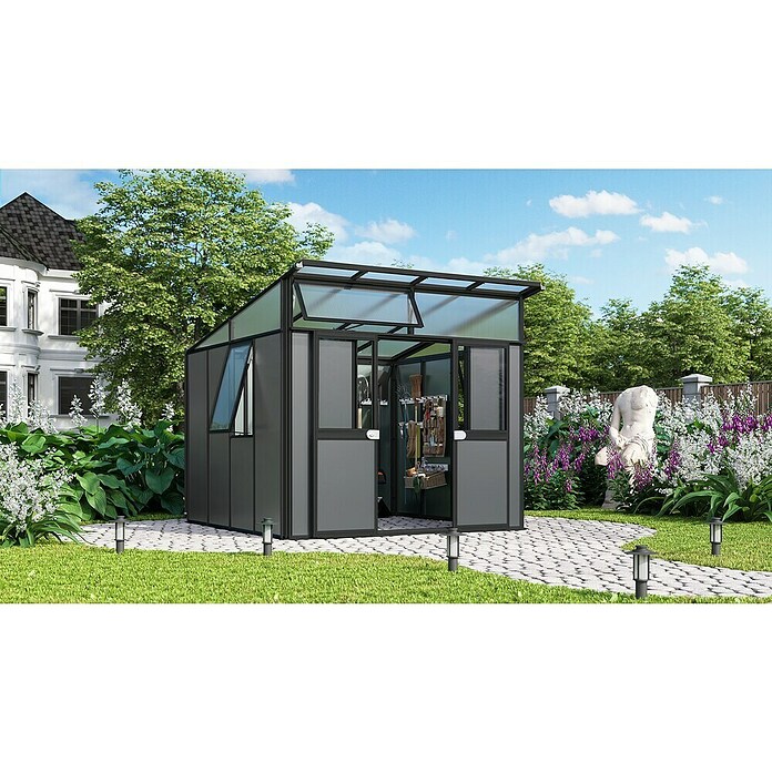 Vitavia Gerätehaus Kosmos 7800 (Außenmaß inkl. Dachüberstand (B x T): 267 x 295 cm, Aluminium, Schwarz/Anthrazit) | BAUHAUS
