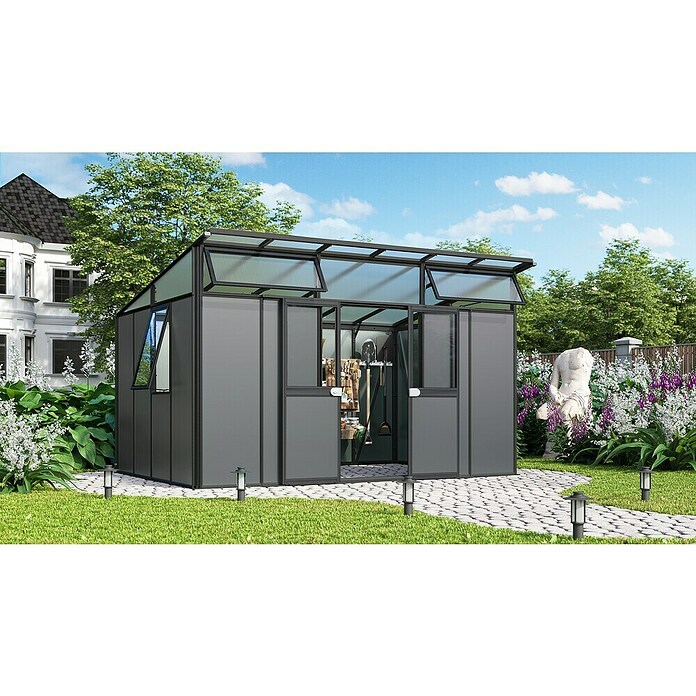 Vitavia Gerätehaus Kosmos 11500 (Außenmaß inkl. Dachüberstand (B x T): 392,8 x 295 cm, Aluminium, Schwarz/Anthrazit) | BAUHAUS