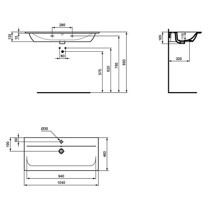 Ideal Standard Connect Air Einbauwaschbecken (46 x 104 cm, Keramik, Weiß)