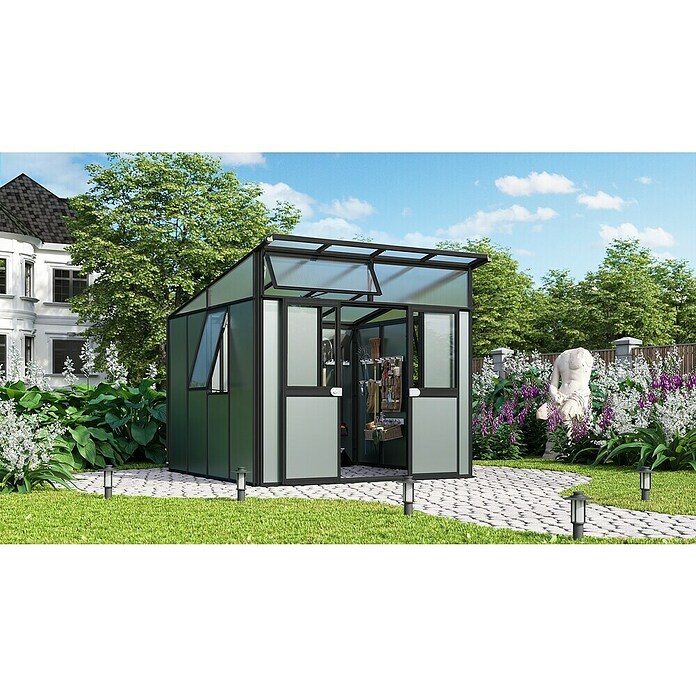 Vitavia Gerätehaus Kosmos 7800 (Außenmaß inkl. Dachüberstand (B x T): 267 x 295 cm, Aluminium, Schwarz) | BAUHAUS