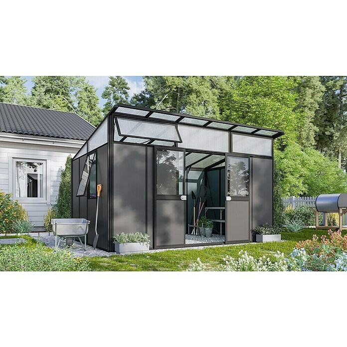 Vitavia Gerätehaus Kosmos 11500 (Außenmaß inkl. Dachüberstand (B x T): 392,8 x 295 cm, Aluminium, Schwarz/Anthrazit) | BAUHAUS