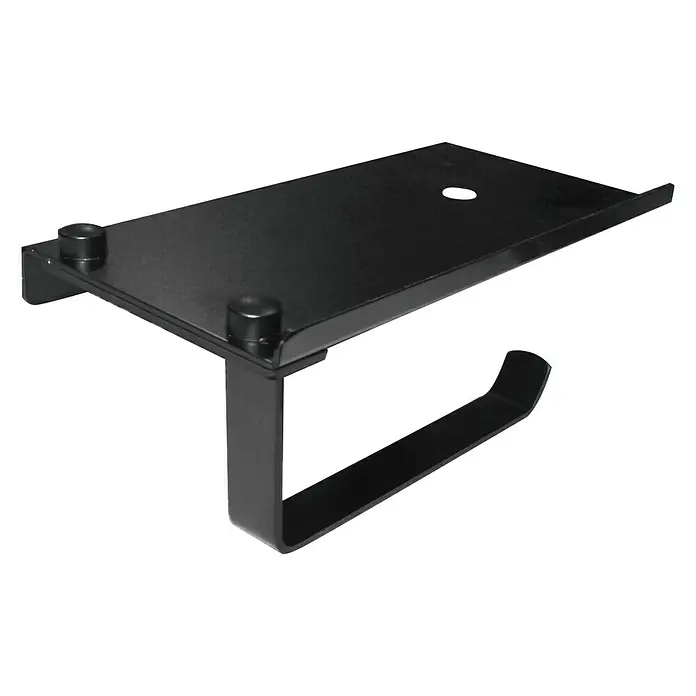 Portarrollos papel higiénico de WC - Negro - Imagen de un portarrollos de papel higiénico negro con estante para el baño. Práctico y elegante.