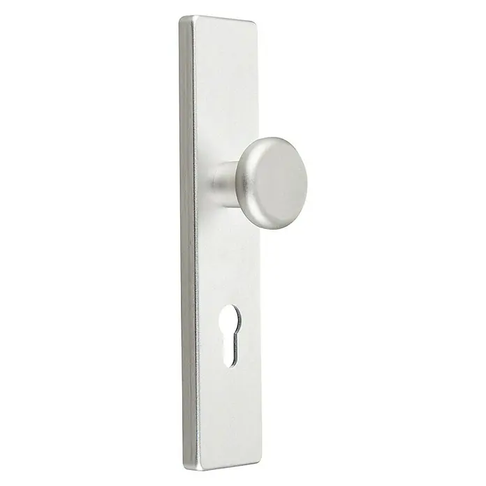 Abus Schutzbeschlag SB 500 - Wohnungsabschlusstür, Aluminium, Knopf außen, Drücker innen, Stärke Tür: 37 mm - 42 mm - Silberner Türknauf mit Schlüsselrosette, modernes Design für Innentüren. Elegante und funktionale Türbeschläge.