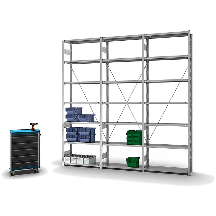 Proregal Metallregal MAGNUS Stecksystem - H x B x T: 300 x 100 x 30 cm, Traglast pro Boden: 150 kg, Anzahl Böden: 7 Stk., Stecken, Verzinkt