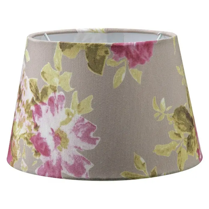 Home Sweet Home Lampenschirm Blumen - Ø x H: 20 x 13 cm, Grau, Bunt, Baumwolle, Rund - Ein dekorativer Lampenschirm mit einem floralen Muster in Rosa und Gelb auf einem sanften Beigeton, ideal für stimmungsvolle Beleuchtung.