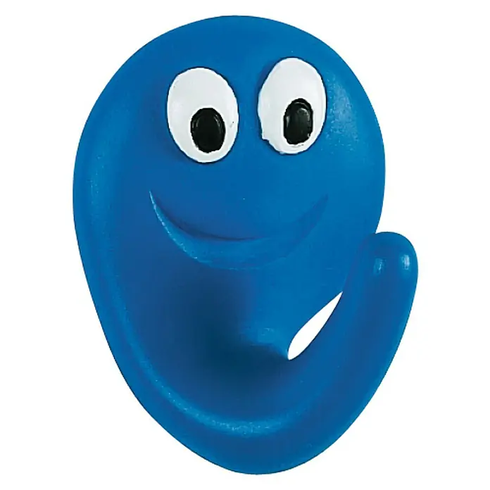 Spirella Smile Colgador adhesivo - Poliresina, Azul - Gancho azul alegre con cara, ideal para habitaciones infantiles. Práctico y decorativo gancho de pared para chaquetas o toallas.