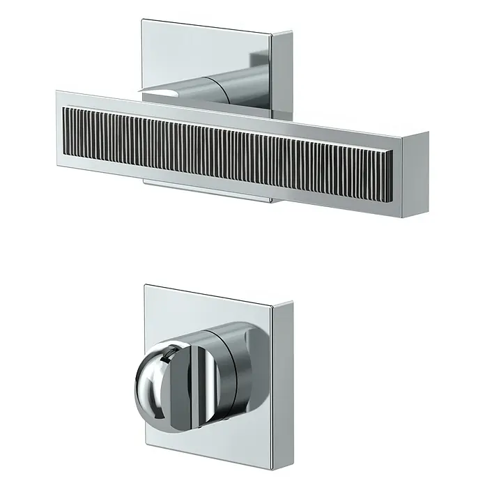 Diamond Doors Zimmertürgarnitur WC Tyler Zebra - Chrom Zebra, Stärke Tür: 40 mm - 45 mm, Schlitzkopf/Olive - Glänzende Duscharmatur mit rechteckigem Auslauf und quadratischem Bedienfeld für ein modernes Badezimmerdesign.