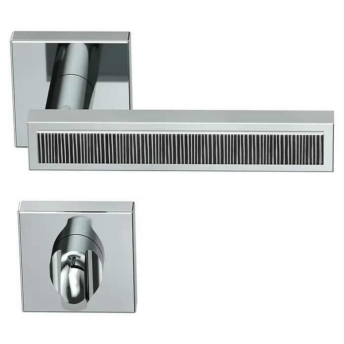 Diamond Doors Zimmertürgarnitur WC Tyler Zebra - Chrom Zebra, Stärke Tür: 40 mm - 45 mm, Schlitzkopf/Olive - Hochwertige Duscharmatur mit Brausestange und eckigem Design. Das Set bietet eine moderne Optik und Funktionalität für jedes Badezimmer.