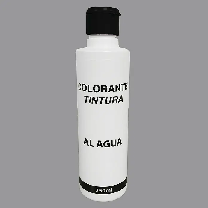 Colorante al agua - Negro, 250 ml - Botella blanca con tapa negra, etiquetada como "COLORANTE TINTURA AL AGUA" y "250ml", el producto es un tinte.