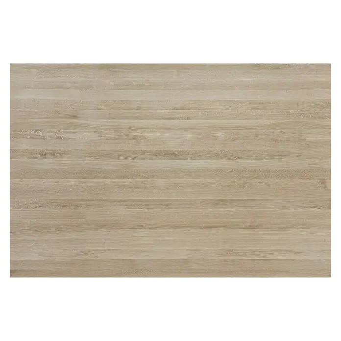 Leimholzplatte - Eiche, Qualitätsstufe Leimholzplatte: A/B, 1.800 x 1.210 x 19 mm - Nahaufnahme einer hellen Arbeitsplatte aus Eichenholz mit einer feinen Maserung und einer glatten Oberfläche.