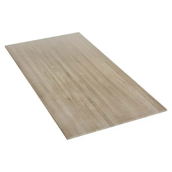 Leimholzplatte - Eiche, Qualitätsstufe Leimholzplatte: A/B, 2.400 x 1.210 x 19 mm - Helle Holzplatte mit einer sichtbaren Holzmaserung. Ideal für Möbelbau und Innenausbau, robust und optisch ansprechend.