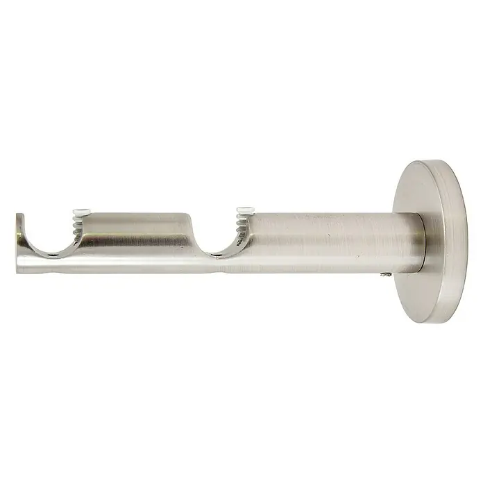 Expo Ambiente Doppelträger Function - Edelstahloptik, Geeignet für: Gardinenstangen Ø 16 mm, 12 cm - Doppelter Vorhangstangenhalter in gebürstetem Nickel, ideal zur stilvollen Anbringung von Gardinen und Vorhängen im Wohnbereich.