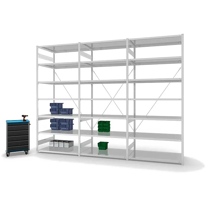 Proregal Metallregal MAGNUS Stecksystem - H x B x T: 300 x 130 x 80 cm, Traglast pro Boden: 190 kg, Anzahl Böden: 7 Stk., Stecken, Lichtgrau