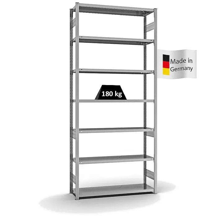Proregal Metallregal MAGNUS Stecksystem - H x B x T: 300 x 130 x 40 cm, Traglast pro Boden: 180 kg, Anzahl Böden: 7 Stk., Stecken, Verzinkt