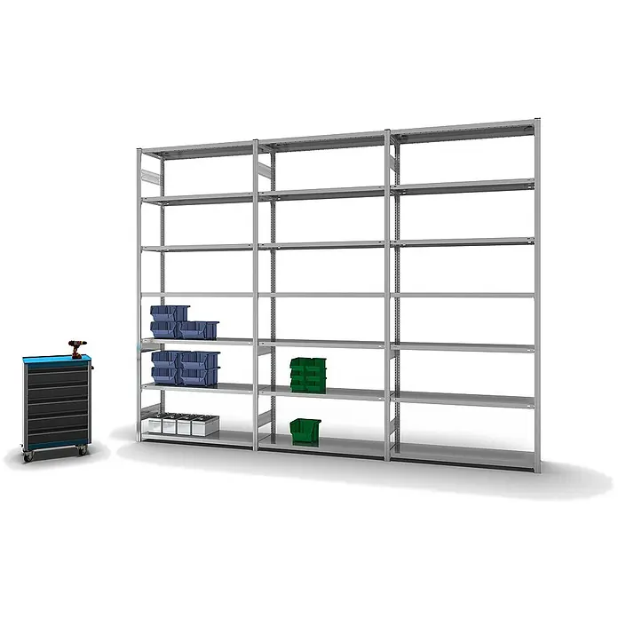Proregal Metallregal MAGNUS Stecksystem - H x B x T: 300 x 130 x 40 cm, Traglast pro Boden: 180 kg, Anzahl Böden: 7 Stk., Stecken, Verzinkt