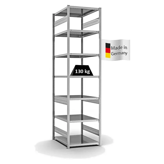 Proregal Metallregal MAGNUS Stecksystem - H x B x T: 300 x 75 x 80 cm, Traglast pro Boden: 130 kg, Anzahl Böden: 7 Stk., Stecken, Verzinkt