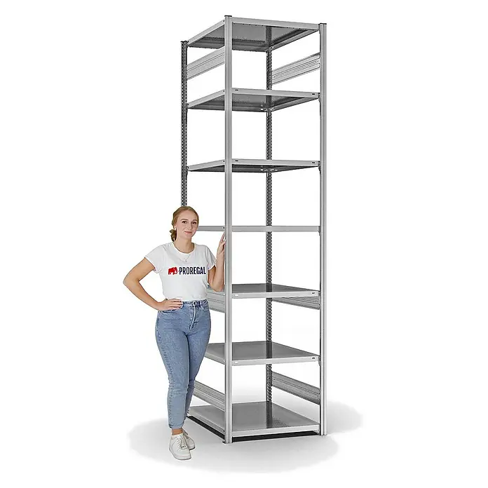 Proregal Metallregal MAGNUS Stecksystem - H x B x T: 300 x 75 x 80 cm, Traglast pro Boden: 130 kg, Anzahl Böden: 7 Stk., Stecken, Verzinkt
