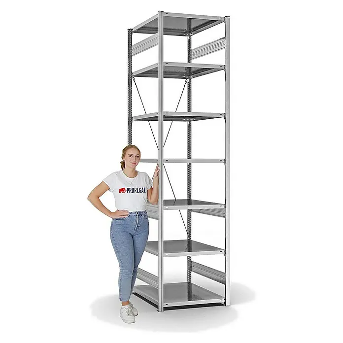 Proregal Metallregal MAGNUS Stecksystem - H x B x T: 300 x 75 x 80 cm, Traglast pro Boden: 130 kg, Anzahl Böden: 7 Stk., Stecken, Verzinkt